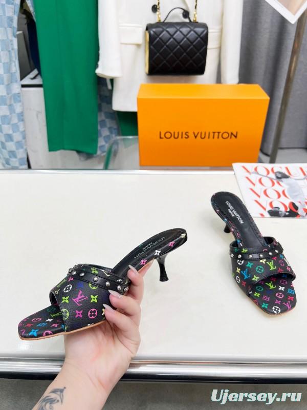 2025 Women Louis Vuitton Multicolor Leather Heeled Mules LY00260