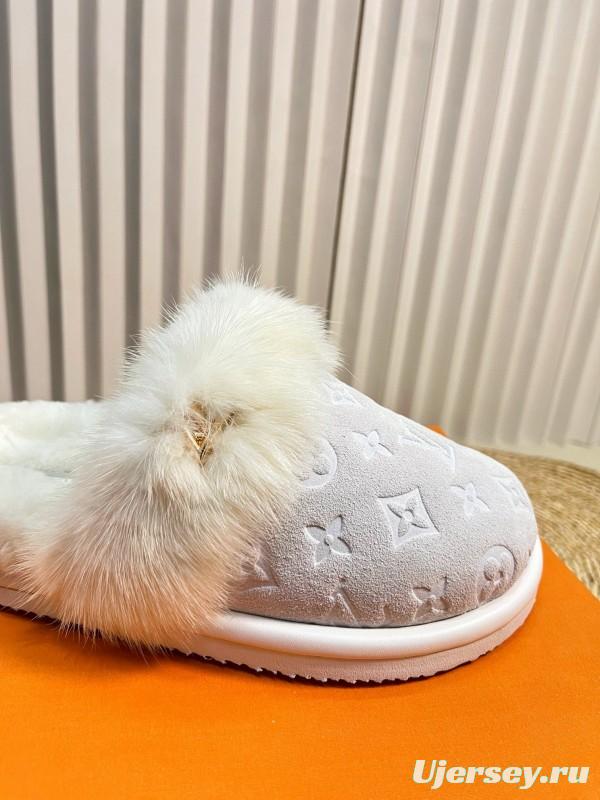 2024 Slippers Louis Vuitton White Fur Slippers MJ00340