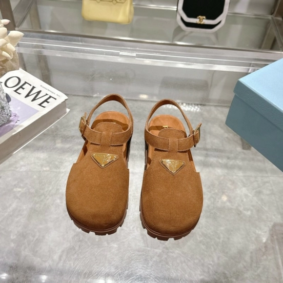 2025 Women Prada Brown Suede Sandals LY00270