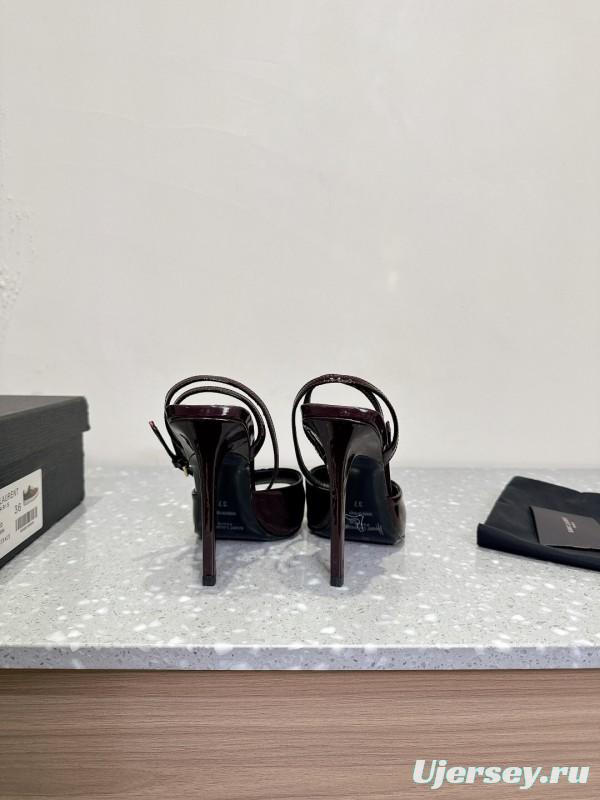 2025 Women Yves Saint Laurent Burgundy Patent Leather Slingback Stiletto Heel