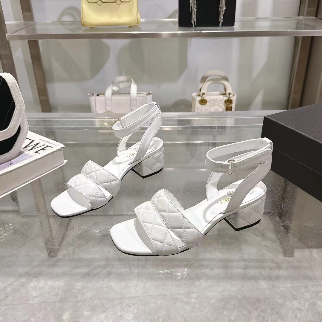 2025 Women Chanel White Leather Sandals LY00280