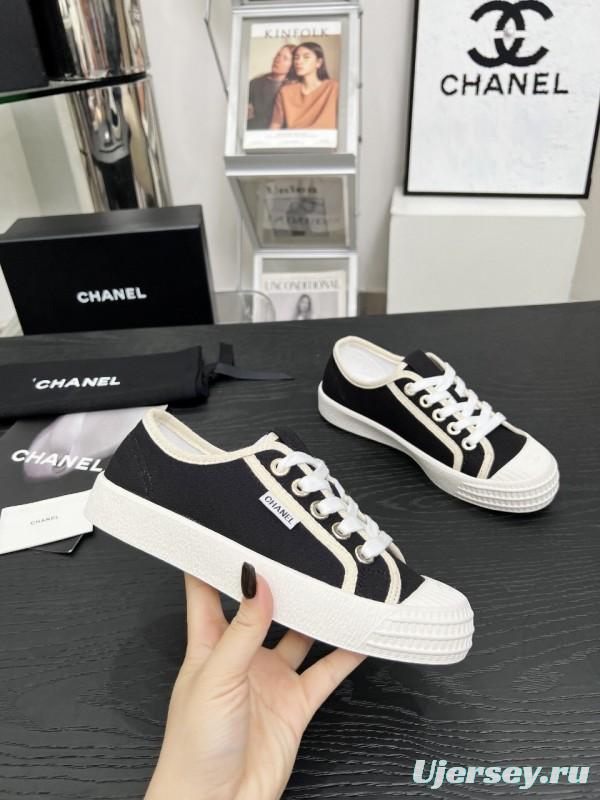 2025 Women Chanel Black Canvas Sneakers LY00230