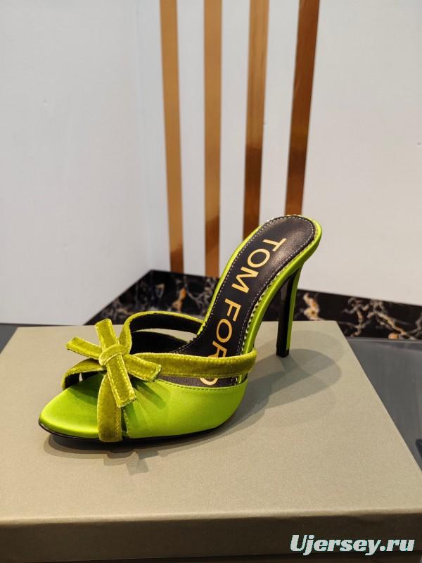 2025 Women TOM FORD Green Velvet High Heel Mules KFY00290