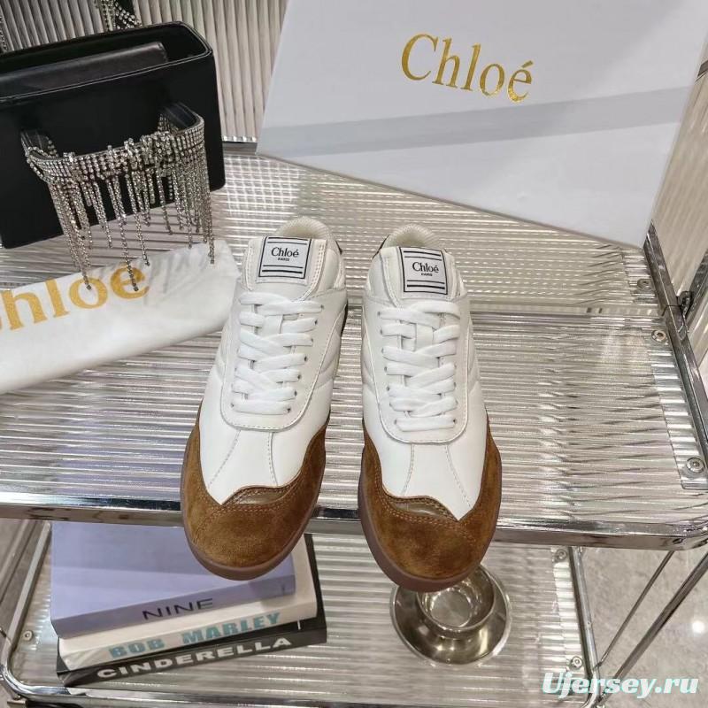 2025 Women Chloé White Brown Leather Suede Sneakers LY00300