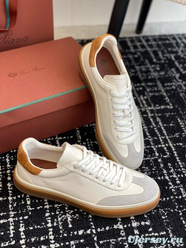 2024 Unisex Loro Piana White Beige Leather Calfskin Plimsolls MJ00320
