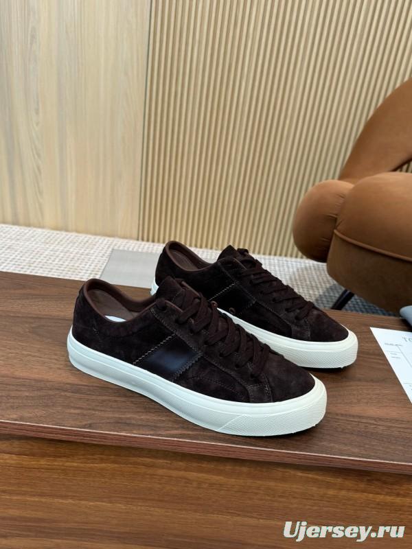 2025 Men TOM FORD Dark Brown Black Suede Leather Sneakers LY00360