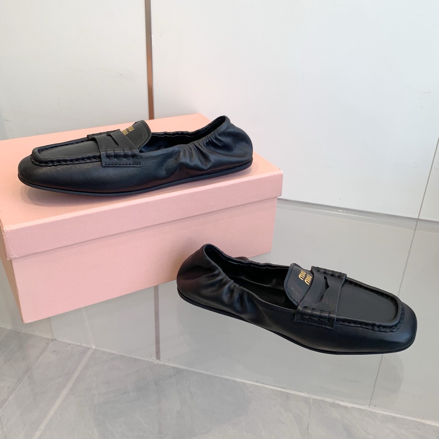 2025 Women Miu Miu Black Leather Loafers