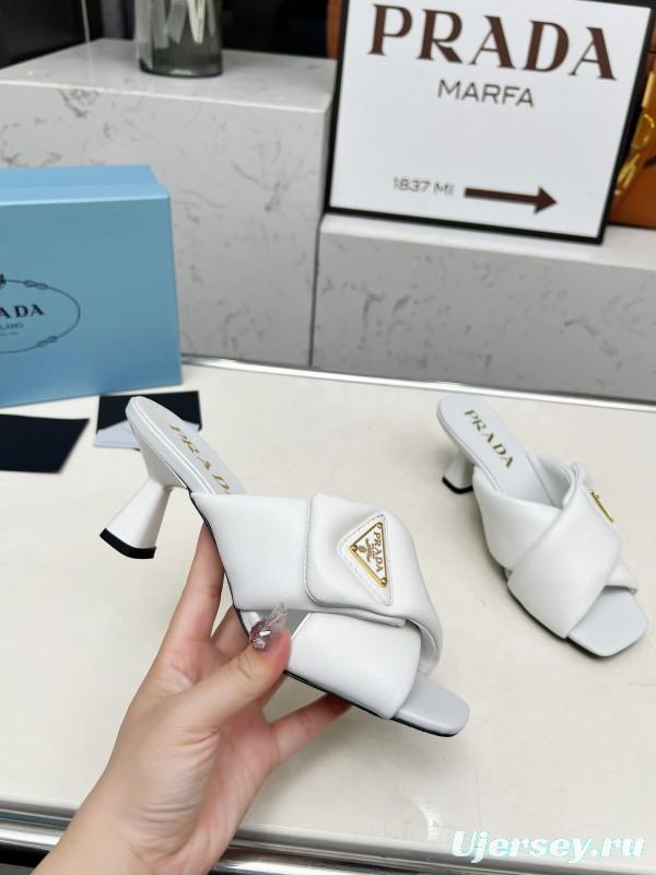 2025 Women Prada White Lambskin Mules