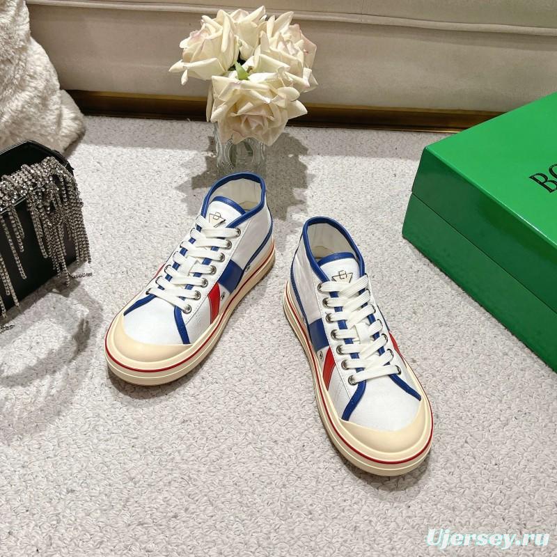 2025 Unisex Bottega Veneta White Blue Red Canvas Lambskin Sneakers Hand Painted LY00