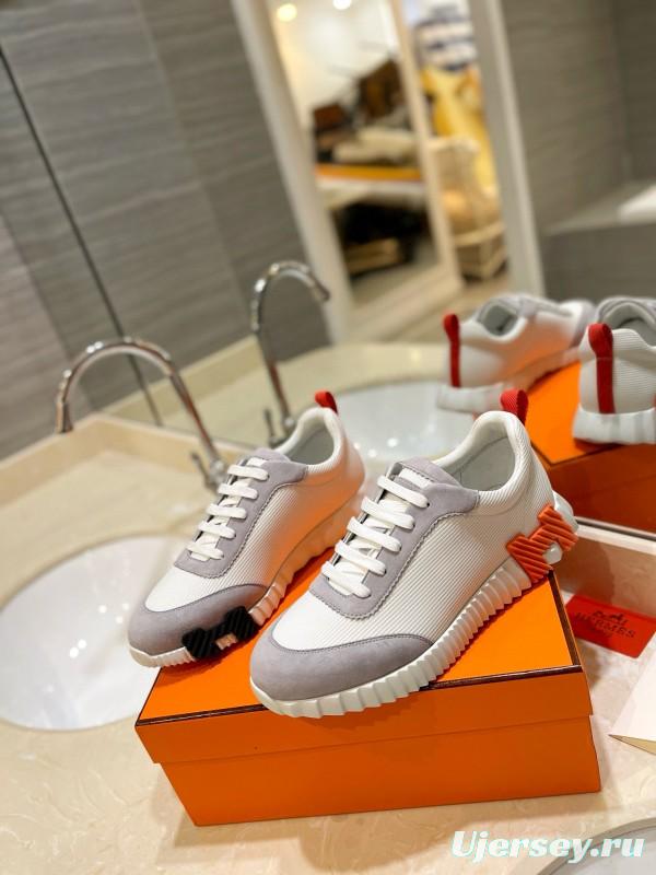 2024 Unisex Hermès White Beige Suede Rain Cloth Casual Sneakers MJ00320