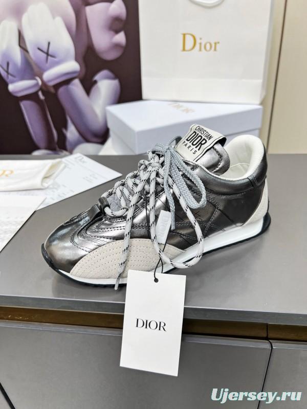 2025 Women Dior Silver Leather Suede Sneakers Christian Dior Paris KFY00310