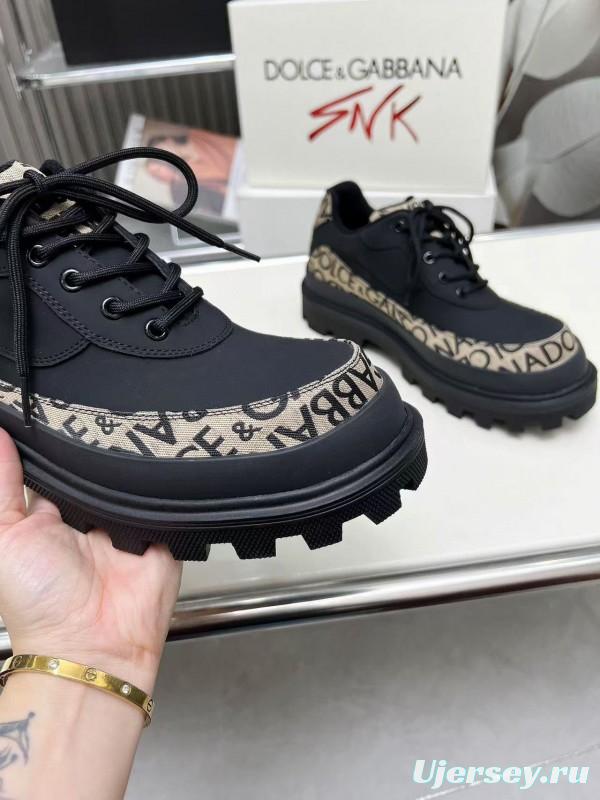 2024 Unisex Dolce & Gabbana Black Beige Leather Derby Shoes MJ00360