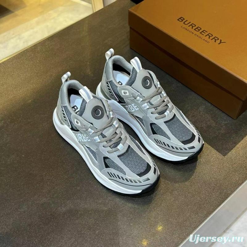 2025 Unisex Burberry Grey Suede Leather Mesh Sneakers Vintage Code MJ00380