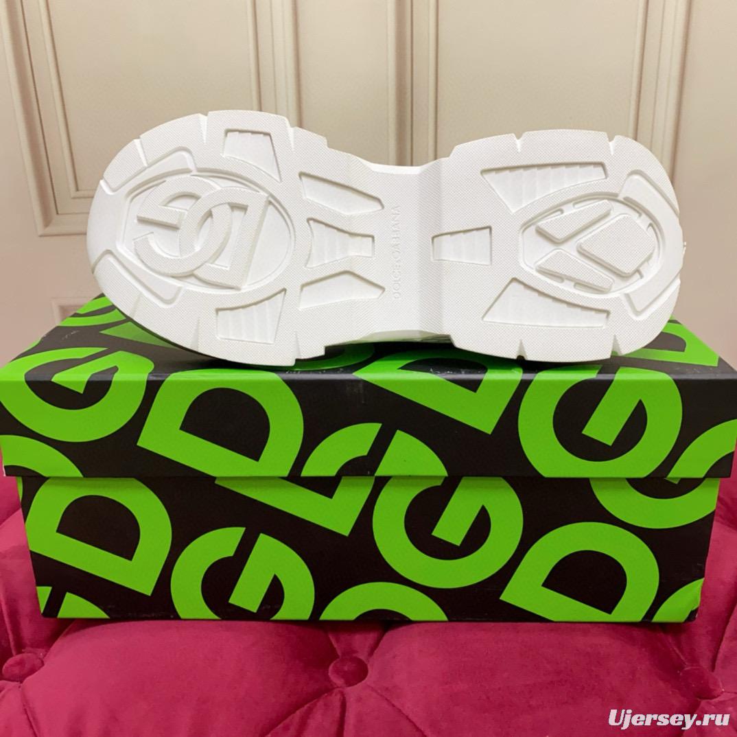 2024 Unisex Dolce & Gabbana White Knit Leather Sneakers MJ00340