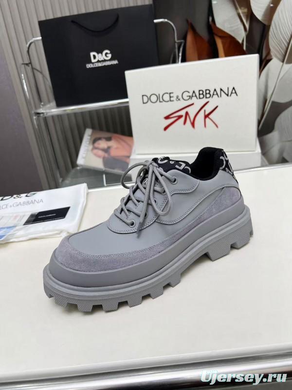 2024 Unisex Dolce & Gabbana Grey Leather Derby Casual Shoes MJ00360