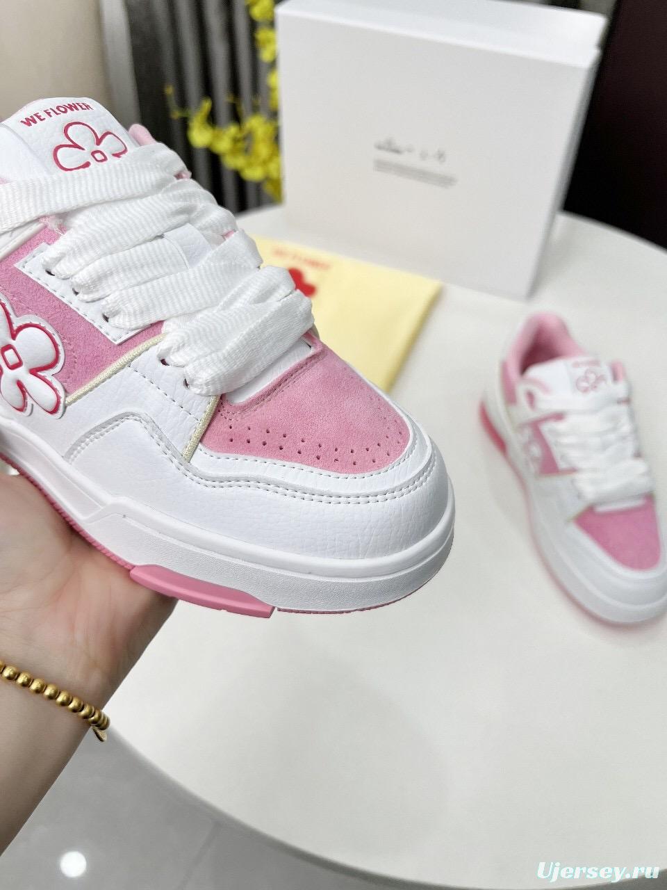 2025 Unisex WEFLOWER White Pink Suede Leather Sneakers LY00280