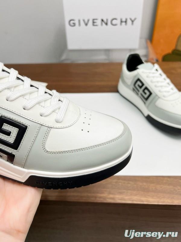 2024 Unisex Givenchy White Black Silk Calfskin Lacquered Low Top Sneakers MJ00380