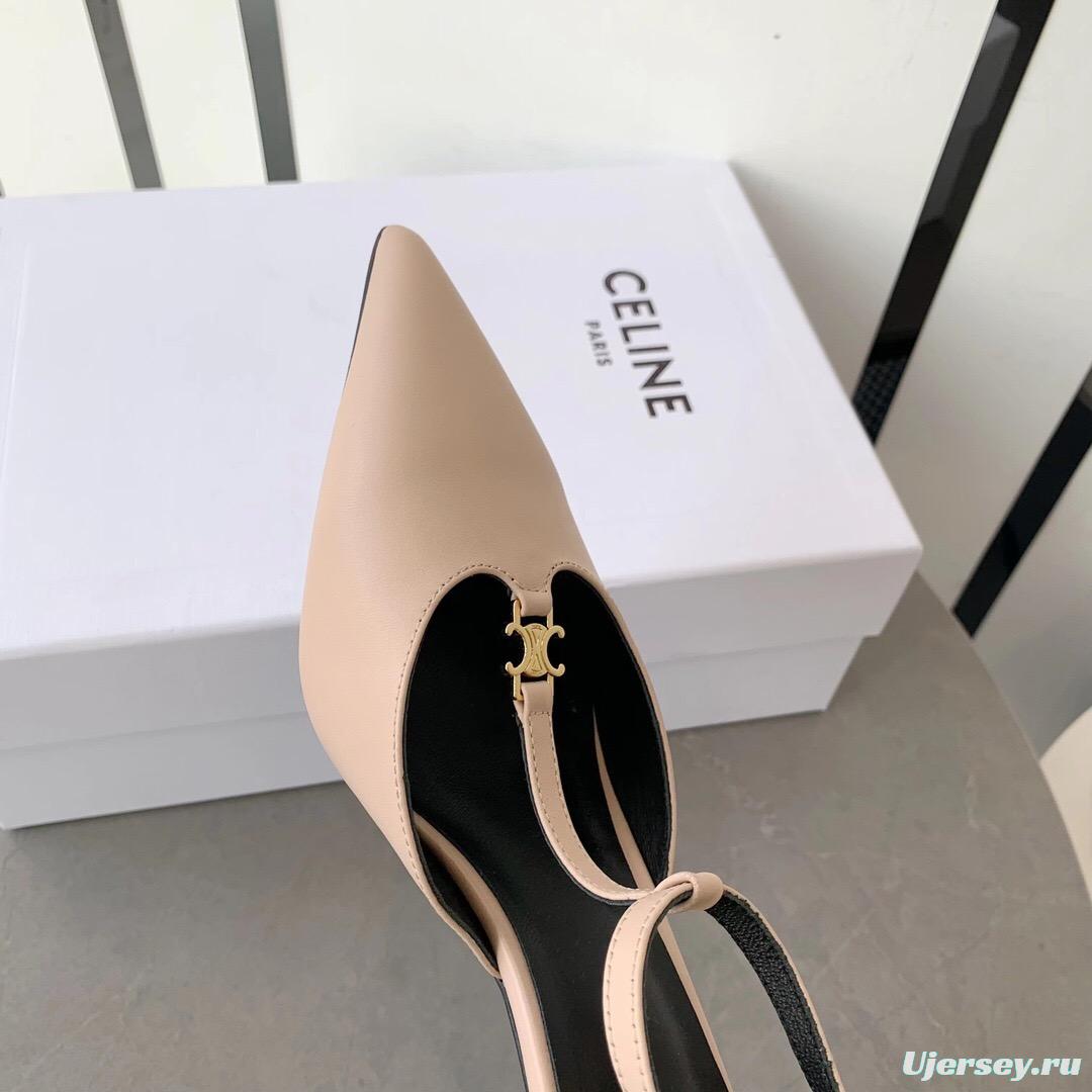 2025 Women Celine Beige Calfskin T-Strap Pumps