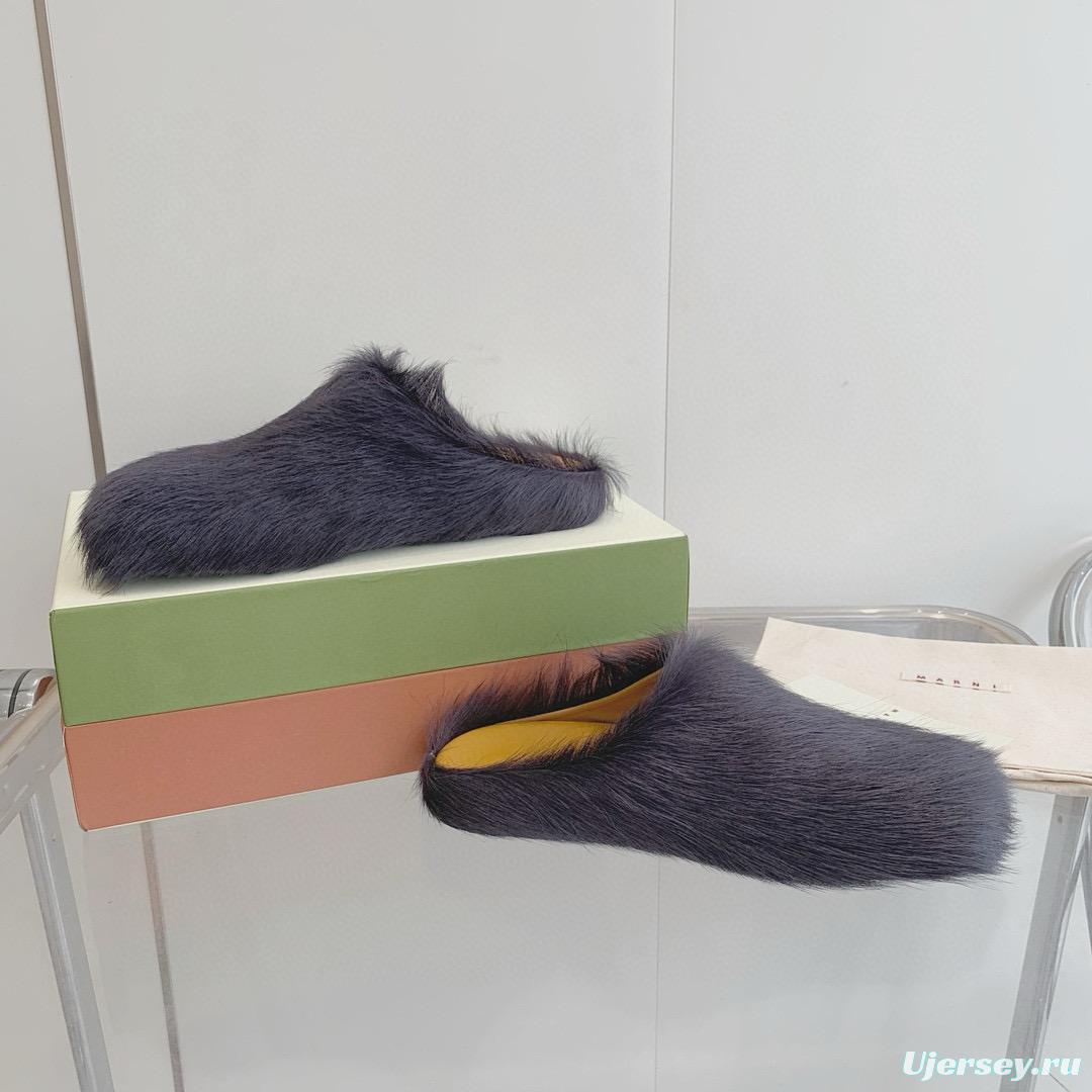 2024 Women Marni Gray Pony Hair Mules MJ00320
