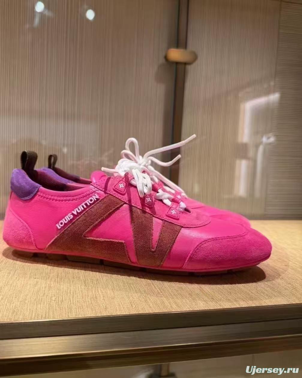 2025 Women Louis Vuitton Pink Purple Suede Leather Sneakers LY00340
