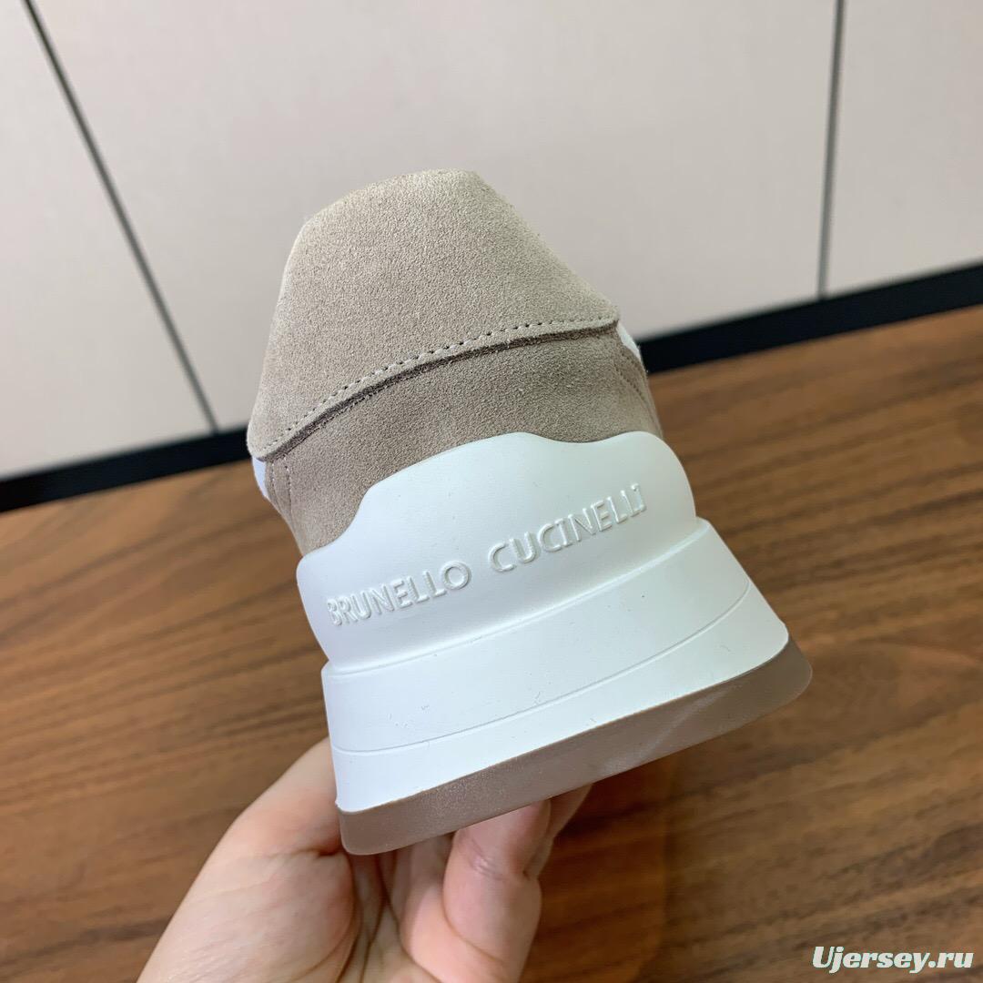 2025 Unisex Brunello Cucinelli Beige Gray White Leather Wool Casual Sneakers LY