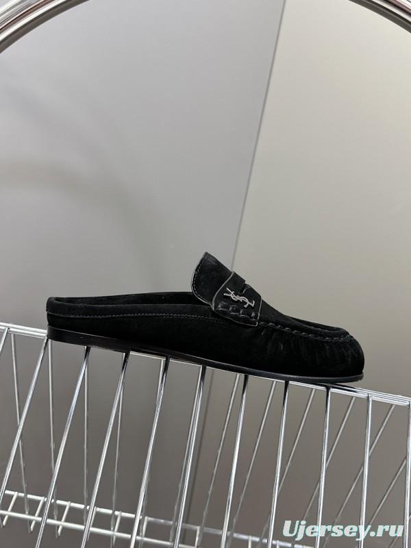 2025 Women Yves Saint Laurent Black Suede Loafers KFY00330