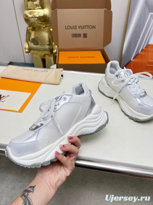 2025 Women Louis Vuitton White Grey Mesh Leather Sneakers LY00340
