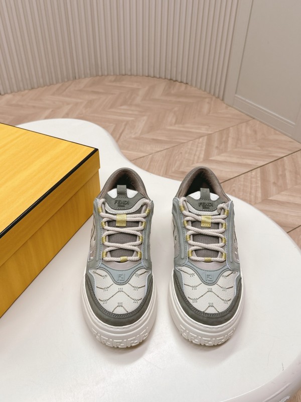 2025 Unisex Fendi Grey White Fabric Leather Plimsolls Mark Line