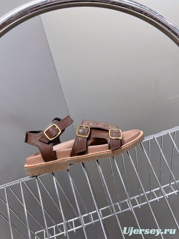 2025 Women Celine Brown Leather Sandals KFY00280