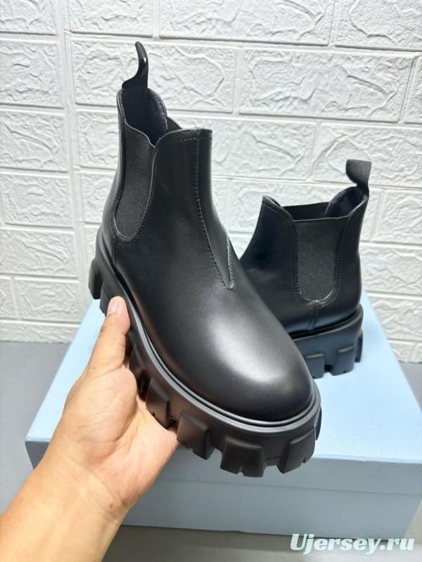2024 Women Prada black leather short boots MJ00380