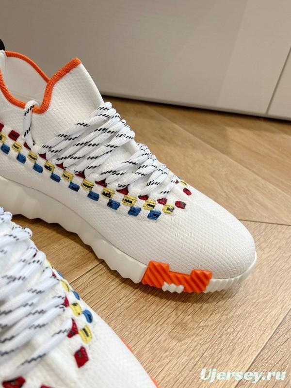 2024 Unisex Hermès White Blue Yellow Orange Calfskin Suede Sneakers MJ00290