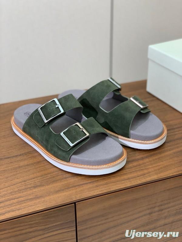2025 Unisex Brunello Cucinelli Green Suede Leather Slippers KFY00250