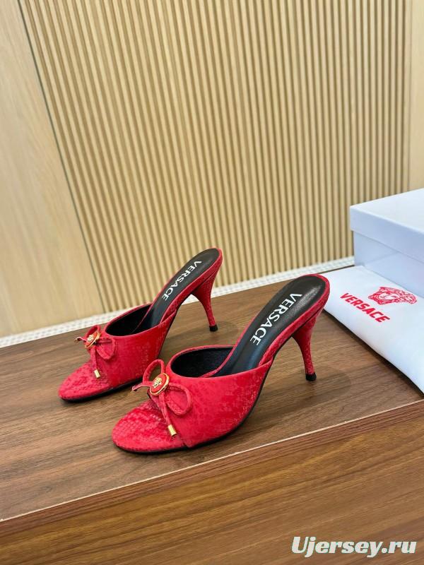 2025 Women VERSACE Red Leather Heels LY00250