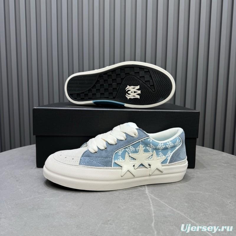 2025 Unisex Amiri Blue White Suede Canvas Sneakers