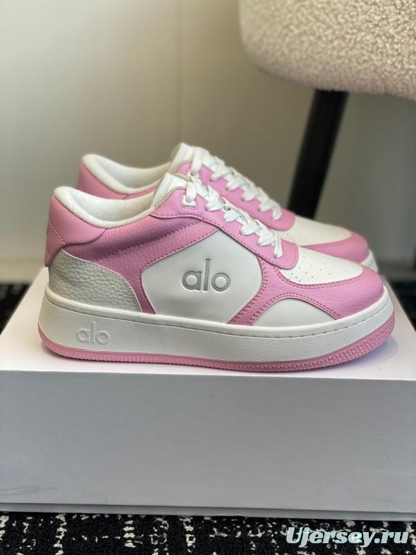 2025 Women Alo White Pink Leather Sneakers KFY00280