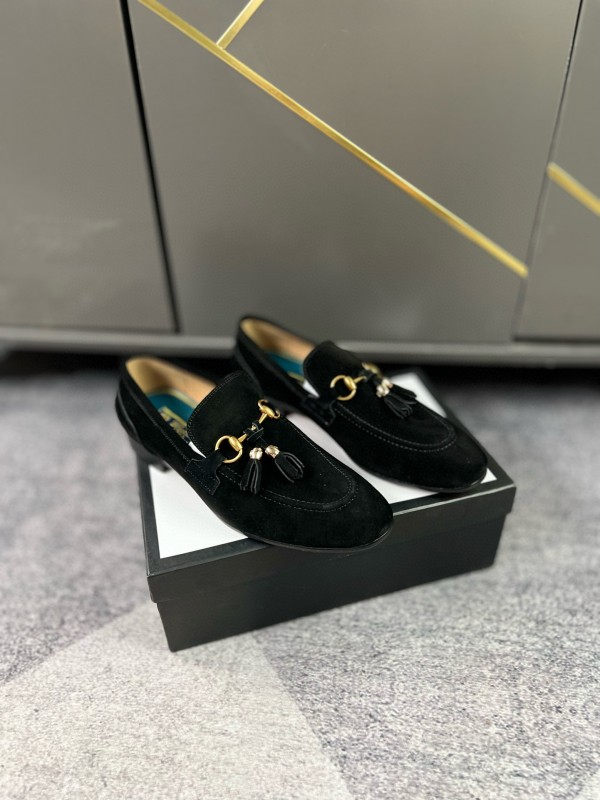 2024 Men Gucci Black Suede Leather Loafers MJ00280