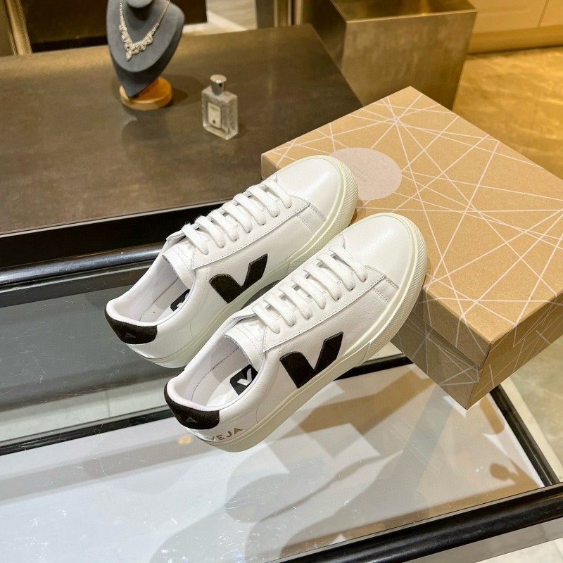 2025 Unisex VEJA White Black Leather Canvas Vulcanized Sneakers MJ00240