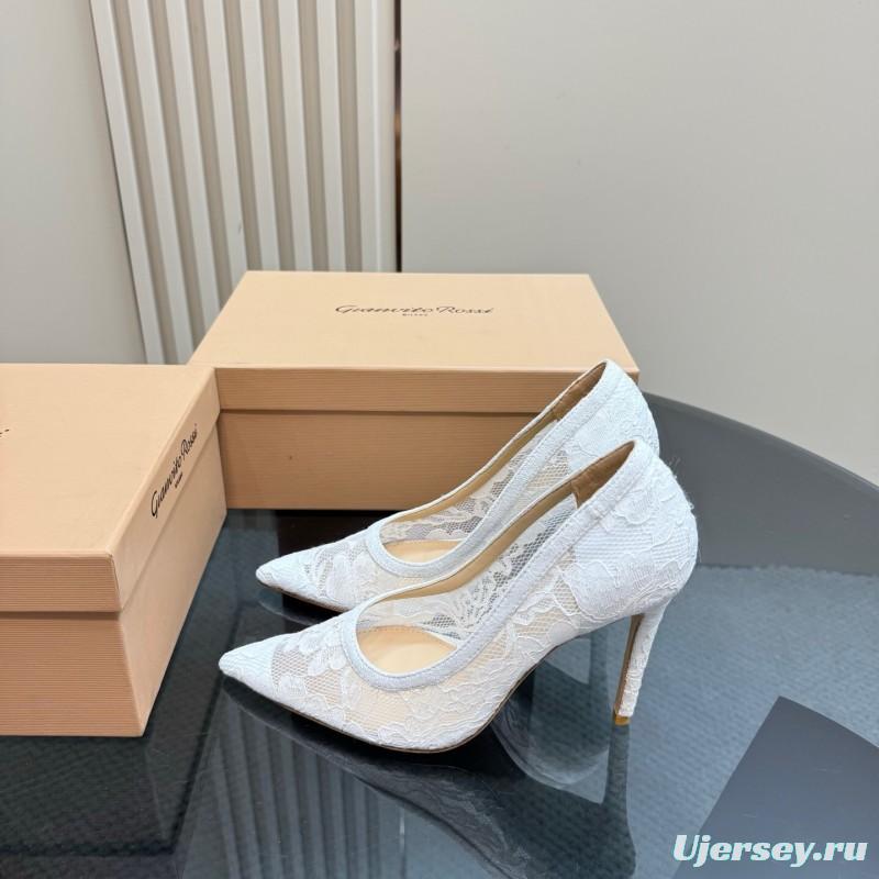 2025 Women Gianvito Rossi White Lace High Heel Shoes KFY00280