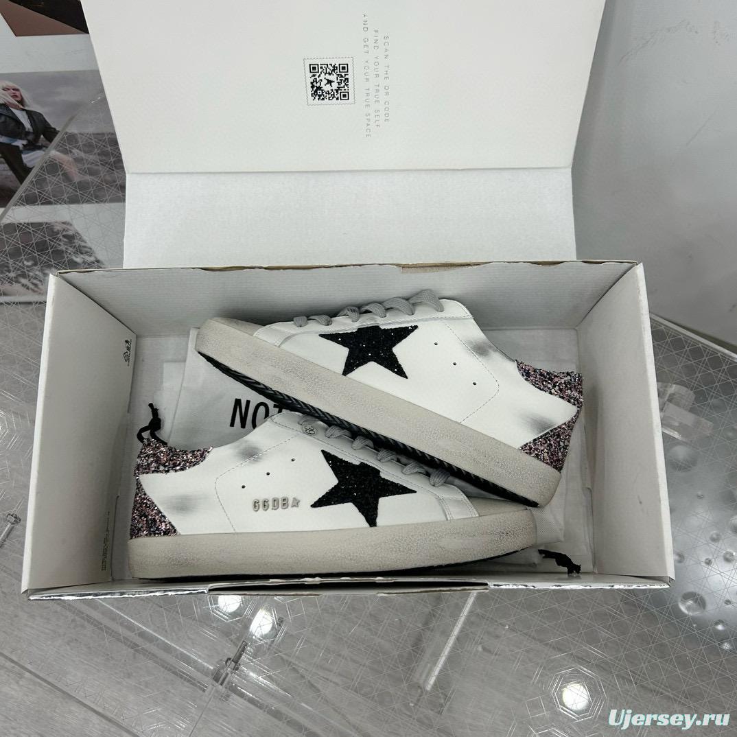 2025 Women GGDB White Black Glitter Leather Sneakers