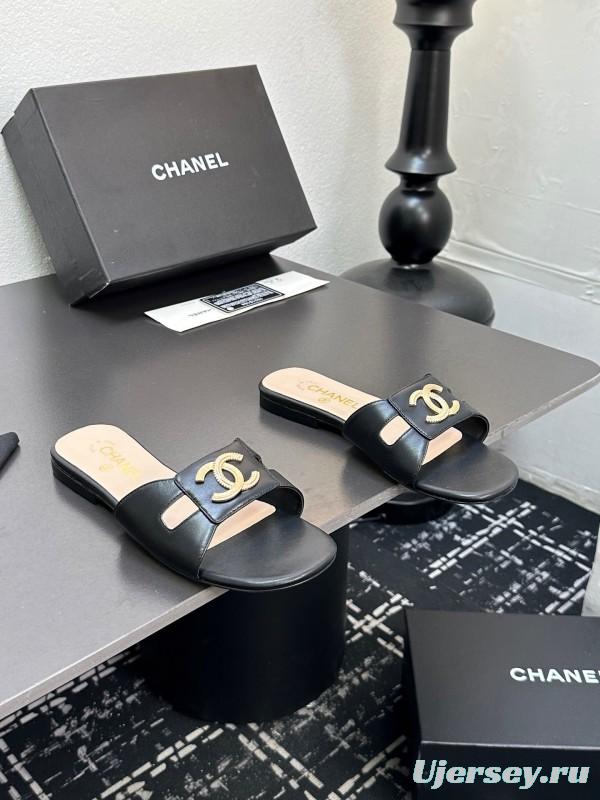 2025 Slippers Chanel Black Lambskin Slippers