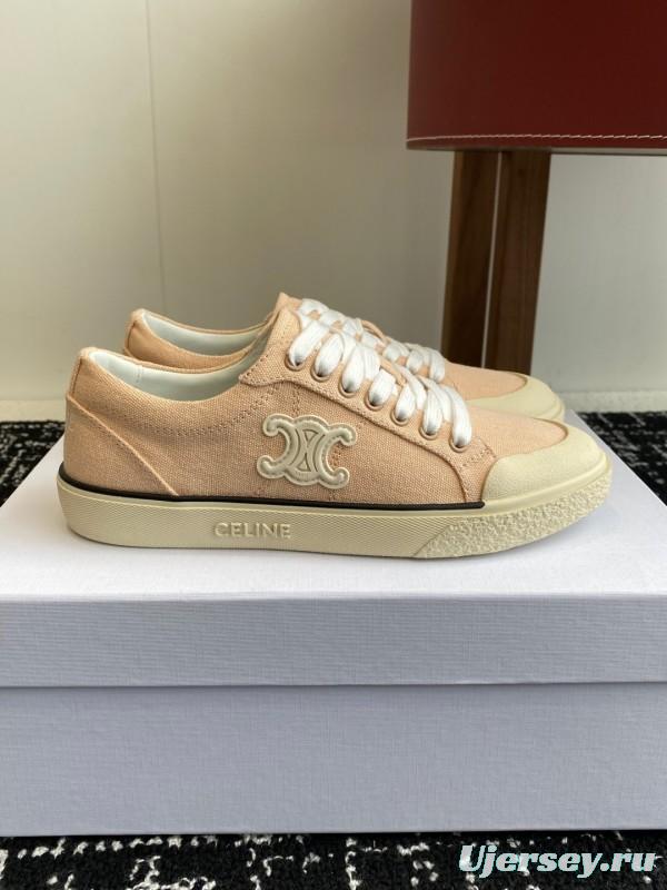 2025 Women Celine Pink Canvas Leather Sneakers
