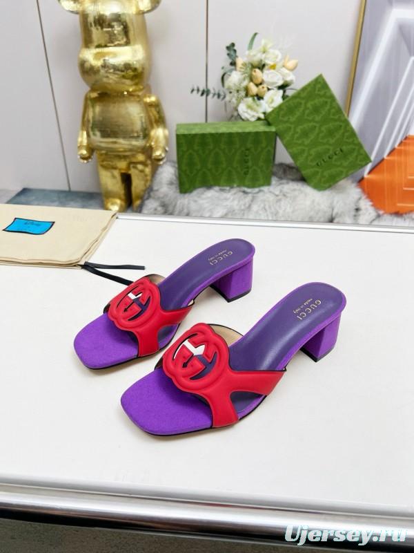 2025 Gucci Purple Red Leather Slippers MJ00190
