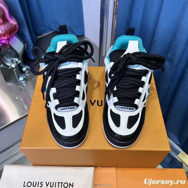 2025 Unisex Louis Vuitton White Black Blue Leather Trainer