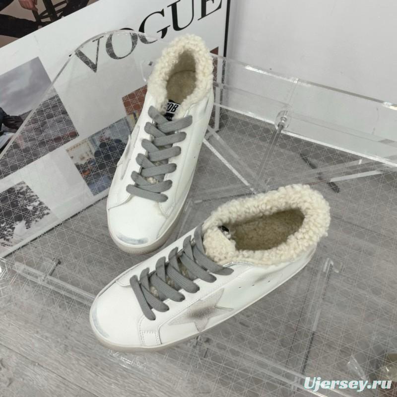 2025 Women GGDB White Grey Leather Shearling Sneakers