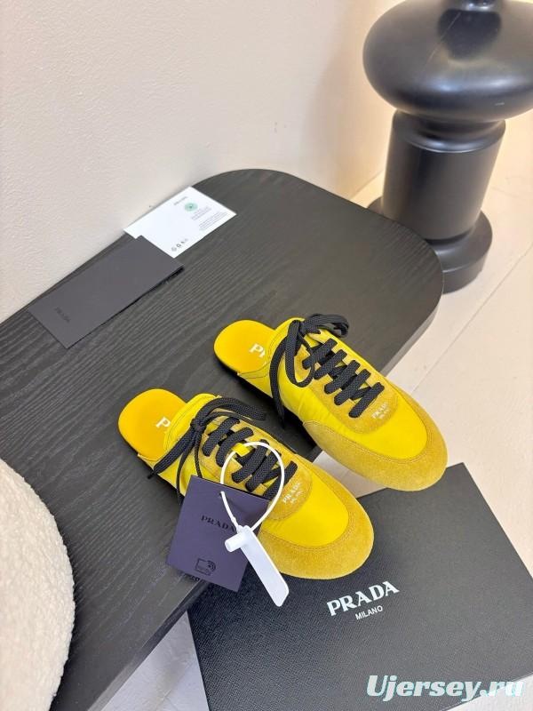 2025 Women Prada Yellow Black Suede Leather Sneakers