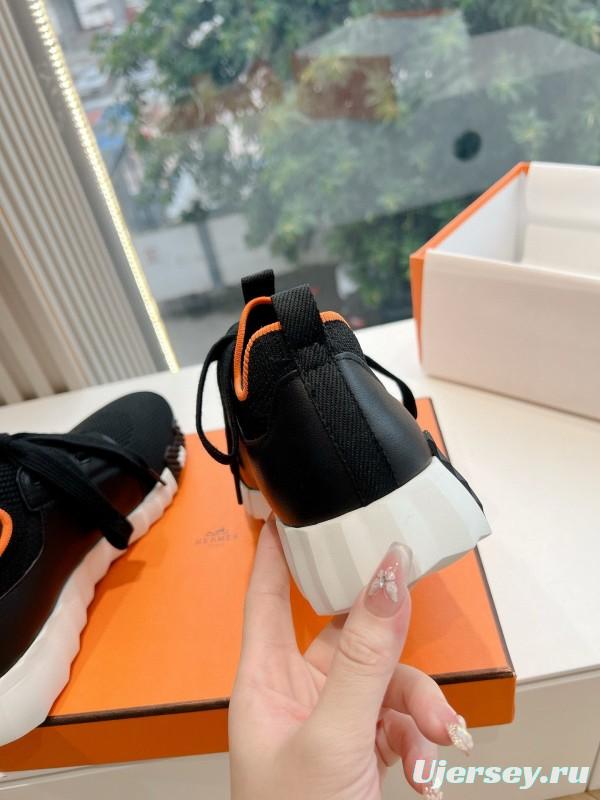 2024 Unisex Hermès Black Orange Knit Sneakers