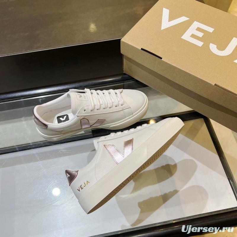 2024 Women VEJA White Rose Gold Leather Sneakers