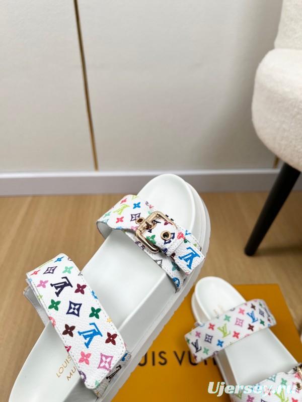 2025 Women Louis Vuitton White Multicolor Canvas Slippers KFY00280