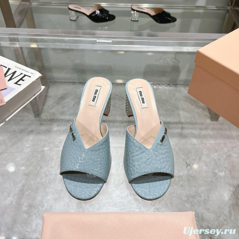 2025 Women Miu Miu Light Blue Leather Mules