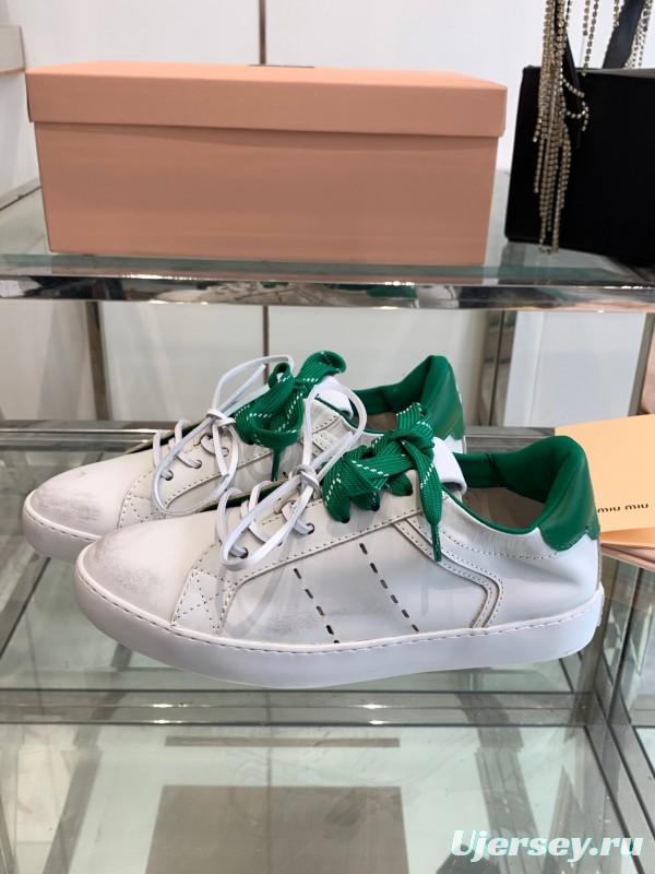 2025 Women Miu Miu White Green Leather Sneakers LY00290